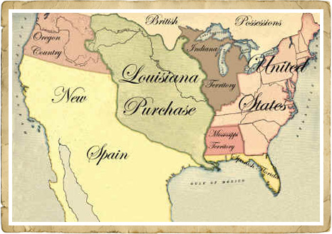 Map of territory Louisiana Purchase in 1803